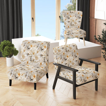 White Chrysanthemum Flowers Boho Pattern - Cottage Arm Chair
